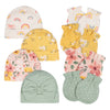 Gerber Baby Girls Cap And Mitten Sets Golden Floral Newborn