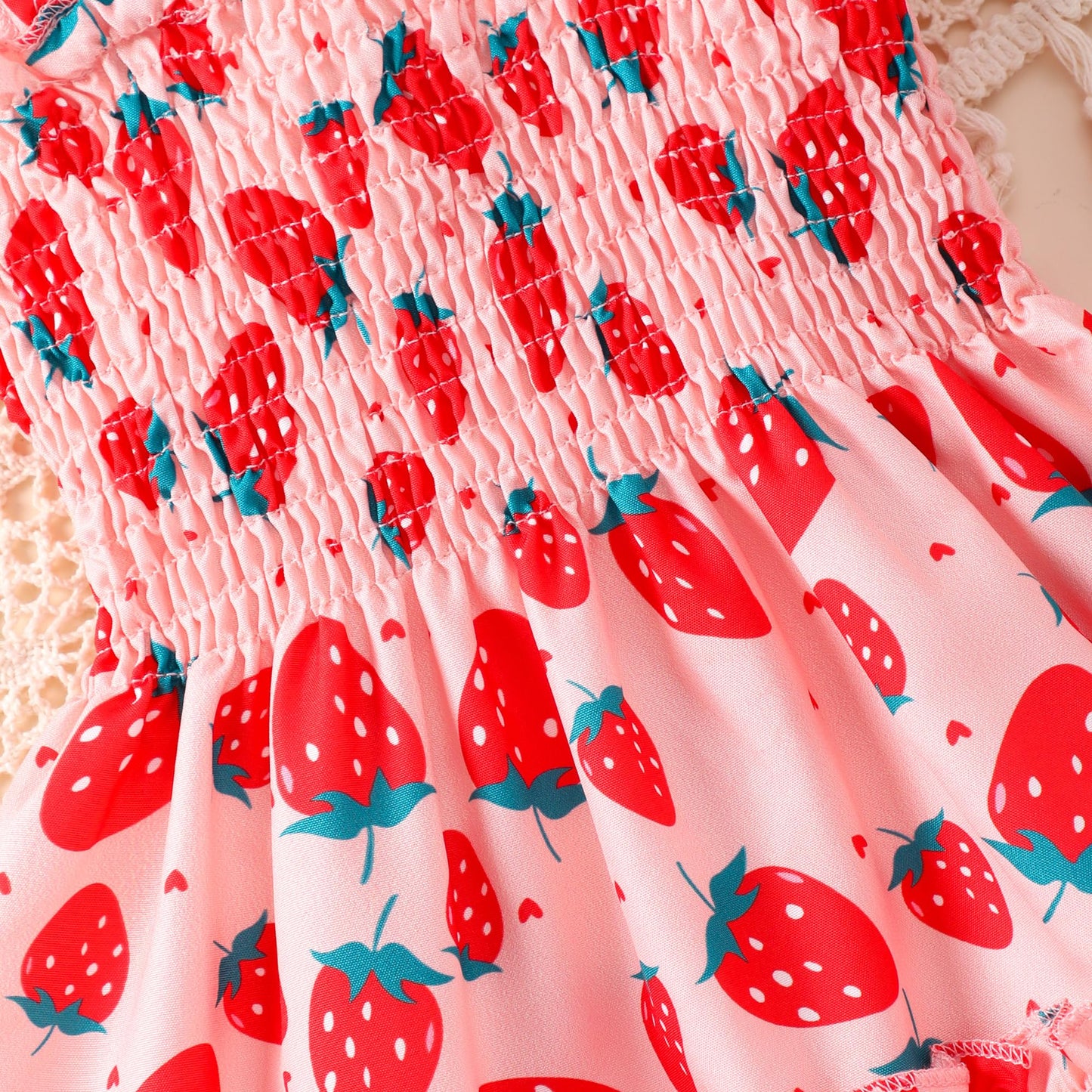 Retsugo Baby Girl Strawberry Dress Ruffle Sleeve Twirly Tiered Smocked Sundress Toddler Kids Pink Shirred Dresses 6-7 Years