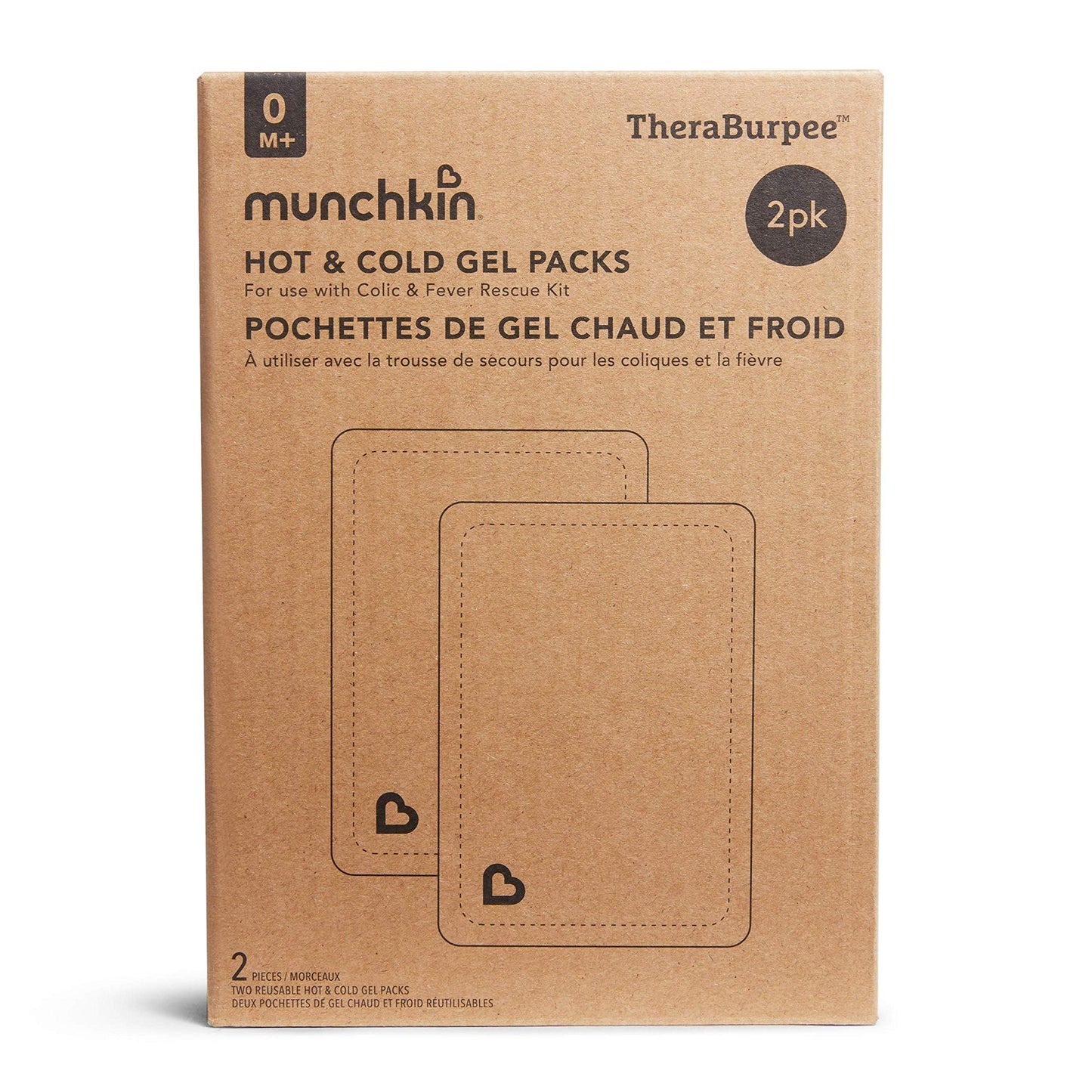 Munchkin Theraburpee 2 Pack Premium Hot & Cold Gel Pack For Use With Colic & Fever Rescue Kit, Fabric-Covered, Reusable, Gray