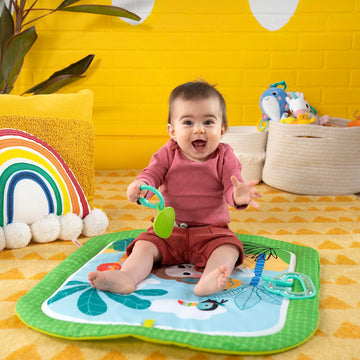 Bright Starts Totally Tropical Prop & Play Tummy Time Mat, Baby Play Mat, Tummy Time Pillow, Sensory Toys, Ages Newborn +