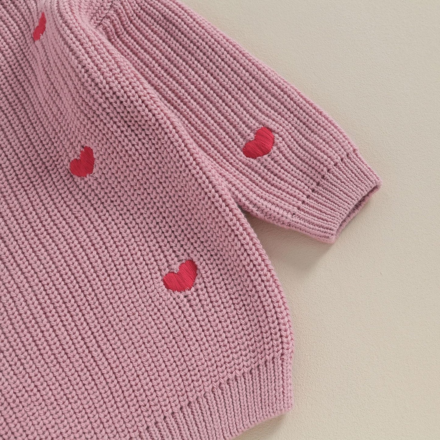 Baby Girl Cute Long Sleeve Crew Neck Love Embroidery Sweater Toddler Valentine Day Outfits (Rose Pink Heart, 9-12 Months)