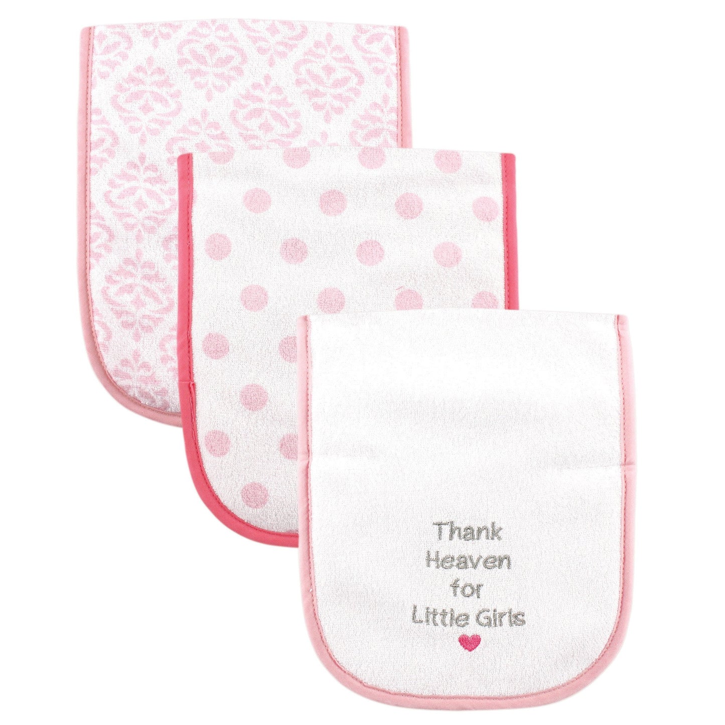 Luvable Friends Unisex Baby Cotton Burp Cloths With Fiber Filling, Girl Thank Heaven, One Size