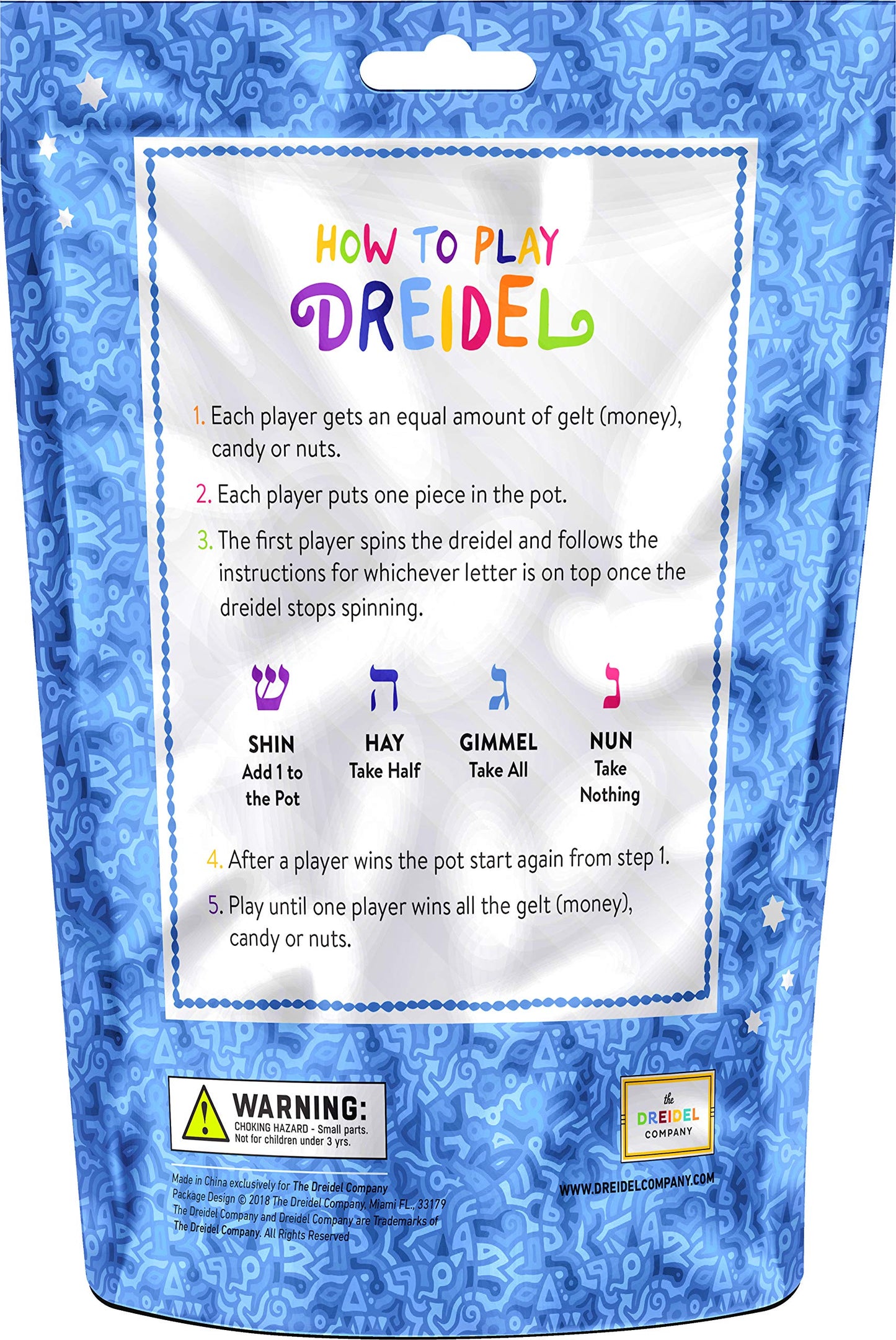 The Dreidel Company Hanukkah Dreidels With English Transliteration & Instruction Cards (100-Pack)