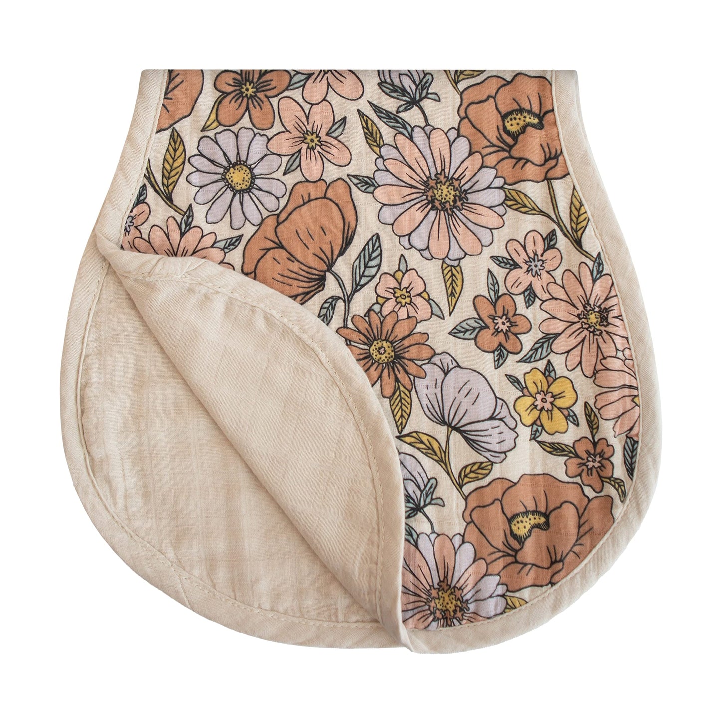 mushie Muslin Baby Burp Cloths | 100% Organic Cotton, Set of 2 (Retro Flowers/Fog)