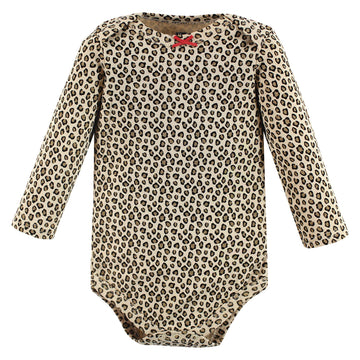 Hudson Baby Girls' Buffalo Plaid Leopard 100% Cotton Long-Sleeve Bodysuit, 3-6 Months