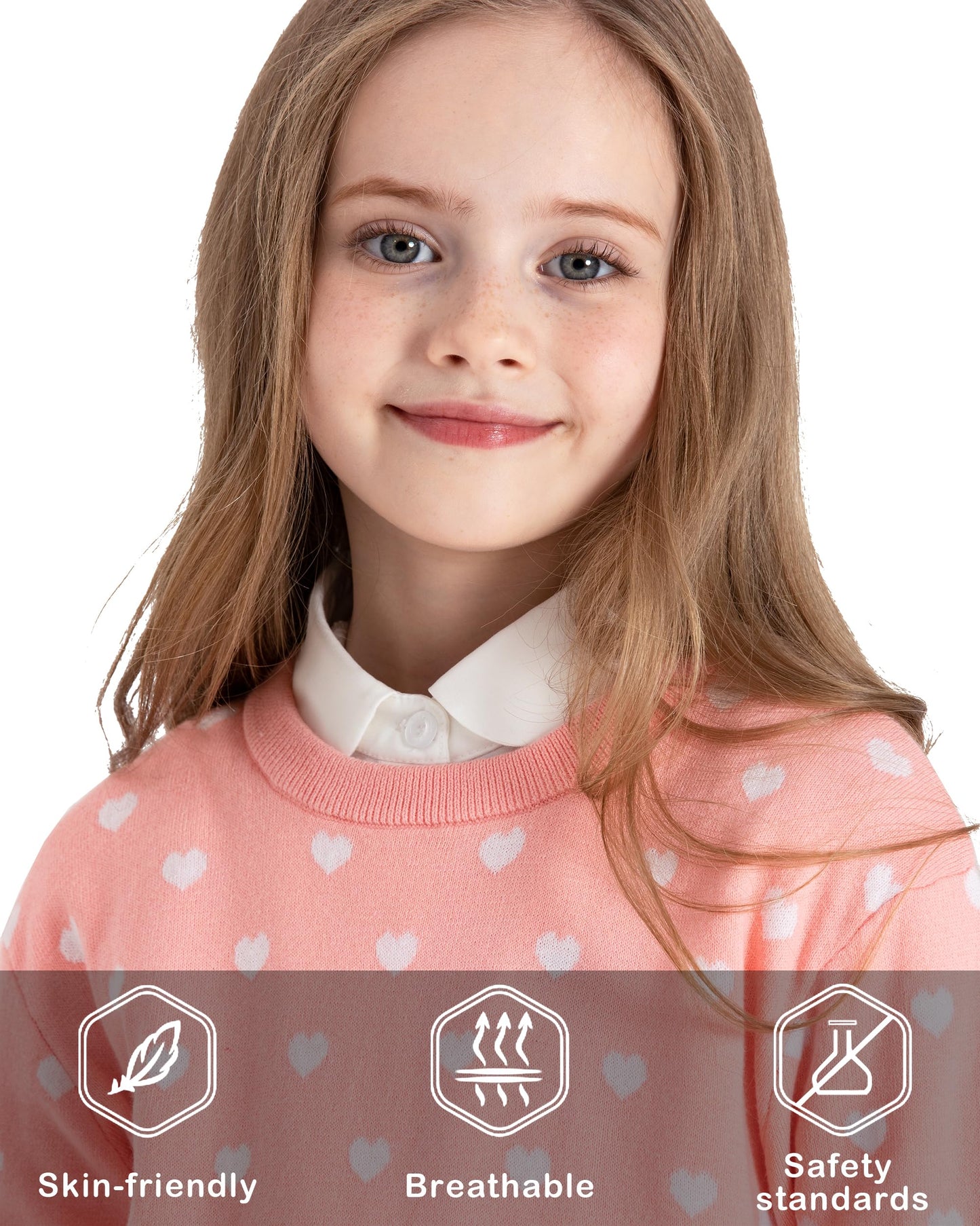 Boboyoyo Girls Sweaters Cotton Kids Heart Sweater Valentine Holiday Pullover Teen Clothes Crew Neck Knit Top Long Sleeve Pink