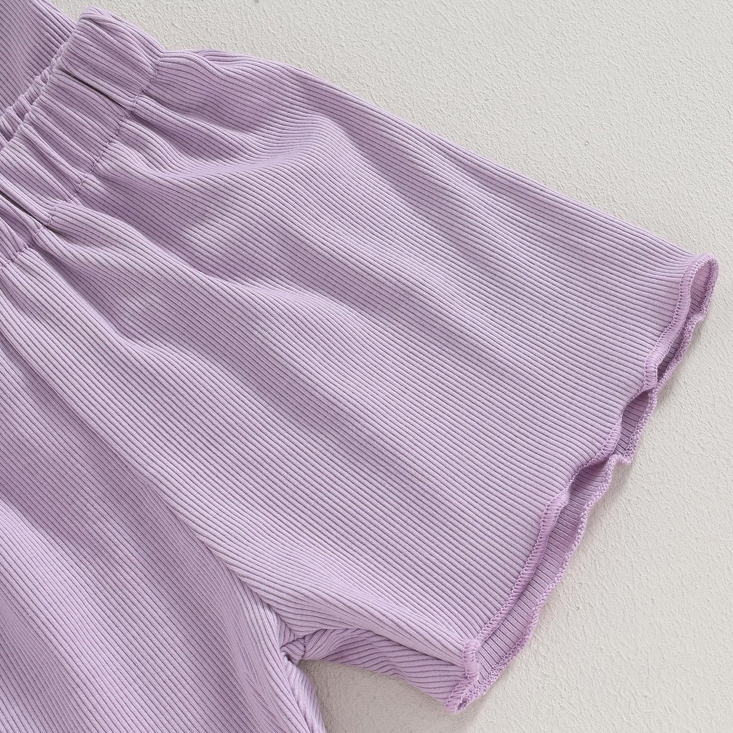 Kupretty 2Pcs Toddlers Baby Girls Summer Clothes Set Ruffle Ribbed Knit Short Sleeves T-Shirt Tops Shorts Cotton Outfits (Light