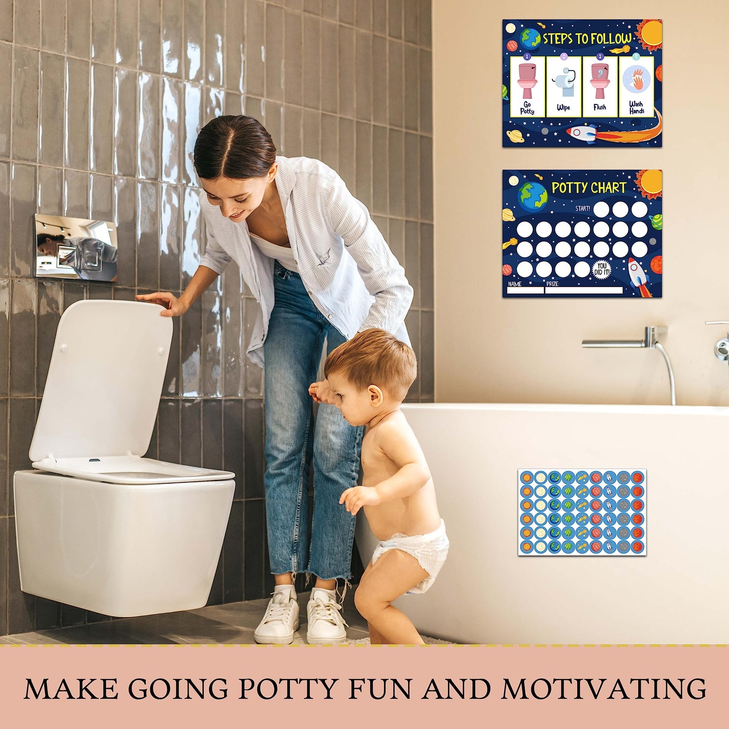 Outer Space Potty Training Sticker Chart, 20 Potty Charts With 432 Round Stickers & 1 Instruction Sheet, Potty Reward Sticker Ch
