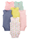 Simple Joys By Carter'S Baby Girls' Sleeveless Bodysuit, Pack Of 6, Multicolor/Floral/Forest Animals/Fruit, 3-6 Months