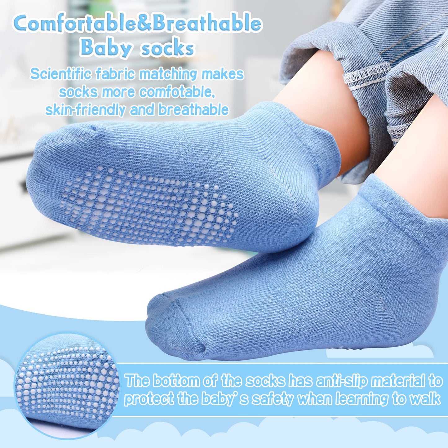 Hyzgb Baby Socks 12-24 Months 12 Pairs Toddler Socks Boys 1T 2T 3T Cotton Ankle Socks With Non Skid Grippers For Boy 1-2-3 Years