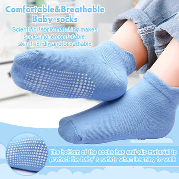 Hyzgb Toddler Socks With Non Slip Grippers 3T-4T-5T 12 Pairs Cotton Ankle Grip Socks For Toddler Little Kids Boys Birthday Gift