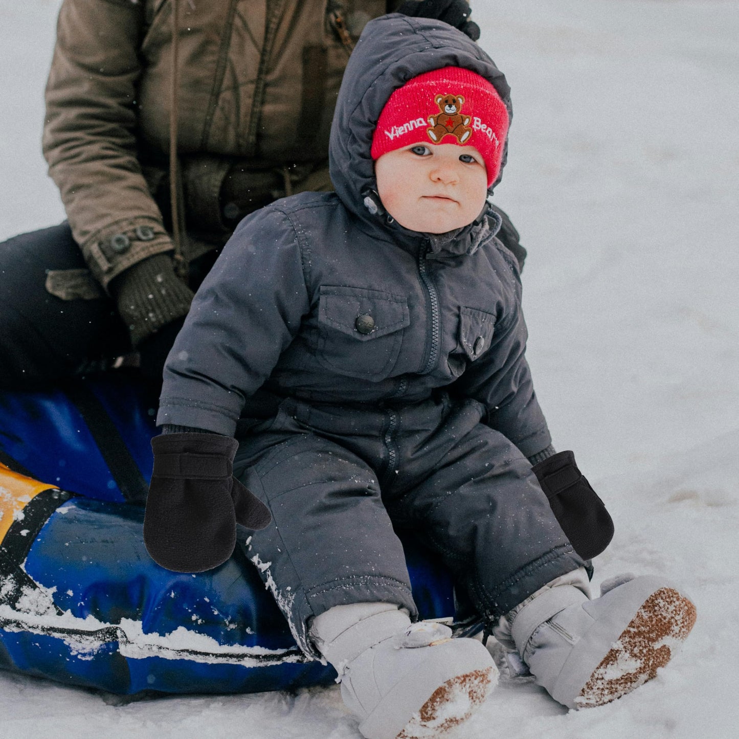 Baby Toddler Mittens Boys Girls Winter Outdoor Gloves Kids Easy-On Fleece Warm Mittens Black Gray Blue 3 Pairs M(1-2 Years)