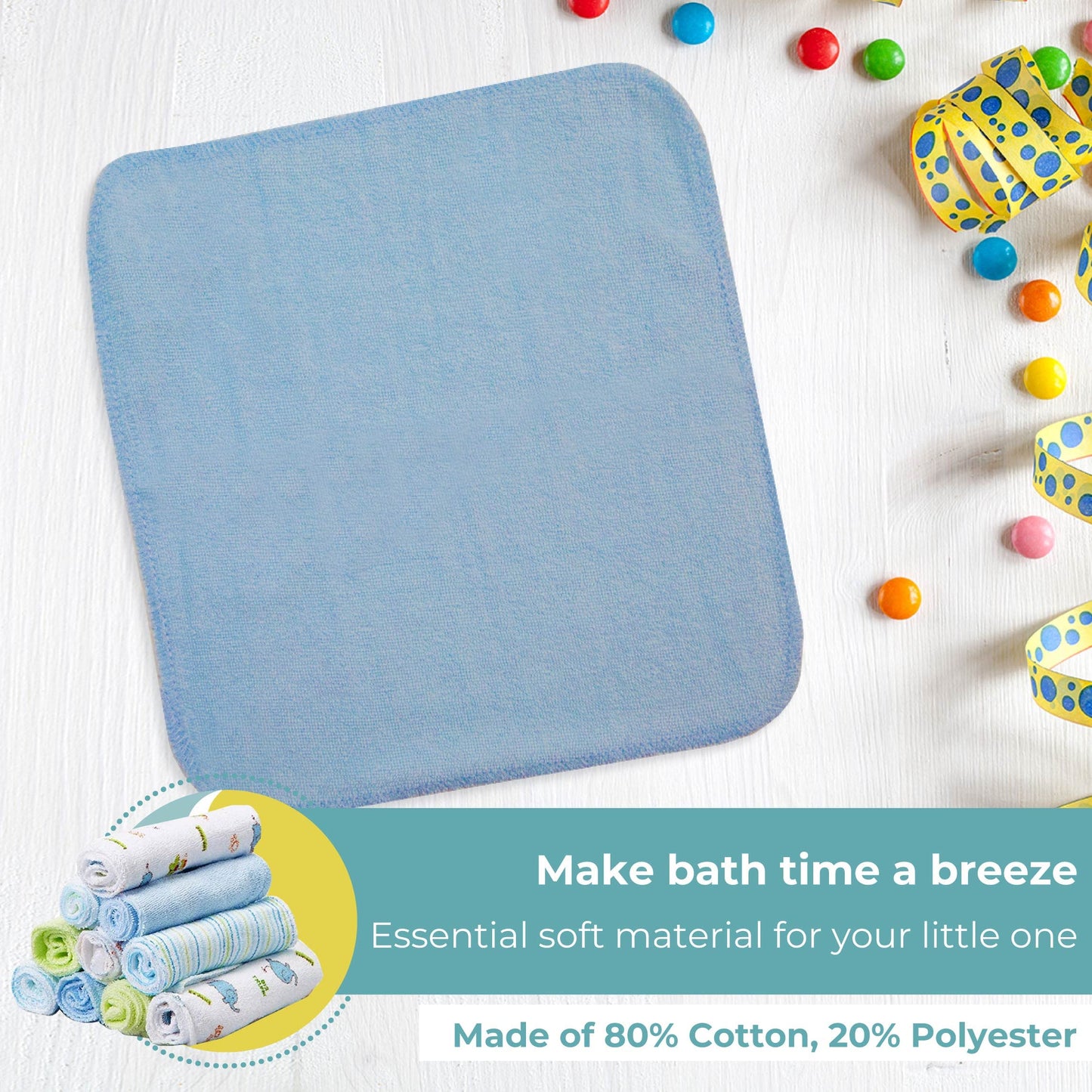 Spasilk Washcloth Wipes Set For Newborn Boys And Girls, Soft Terry Washcloth Set, Pack Of 20, Blue Elephant
