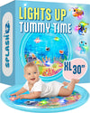 Splashez Lights Up Tummy Time Water Mat For Babies, 30' X-Large Baby Water Mat Tummy Time For Sensory Play With Led Glowing Fis