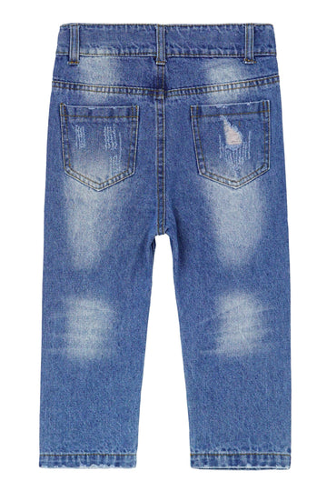 Kidscool Space Baby Elastic Inside Ripped Jeans,Little Toddler Kids Distressed Denim Pants,Blue,12-18 Months