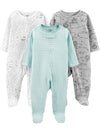 Simple Joys By Carter'S Baby 3-Pack Neutral Sleep And Play, Green Stripe/Grey Lion/White Stars, Preemie
