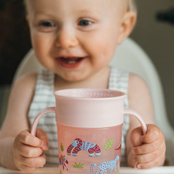 Dr. Brown'S Milestones Cheers 360 Cup Spoutless Transition Cup With Handles For Easy Grip And Leak-Free Learning, Pink Safari, 7