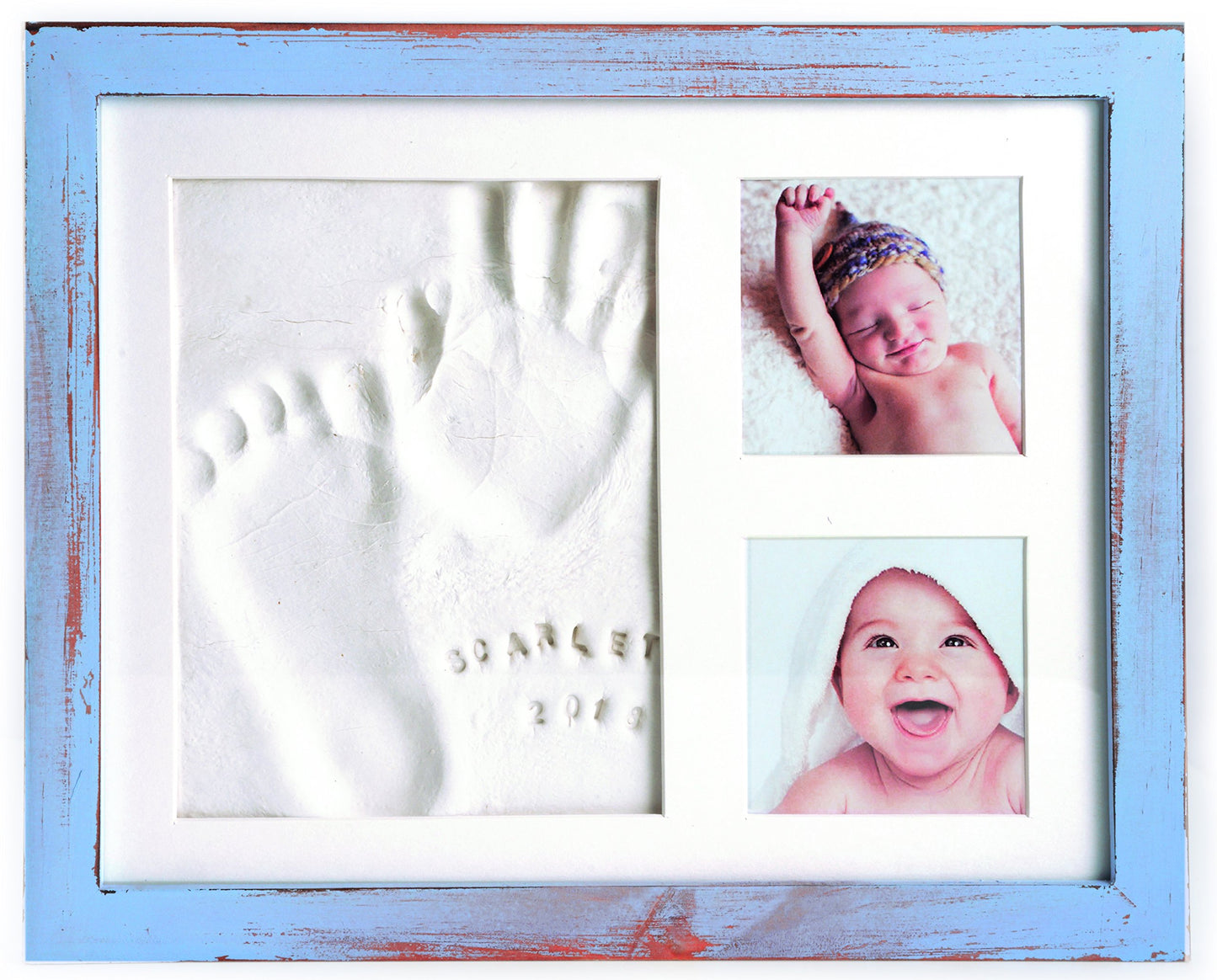 Baby Handprint Kit and Footprint with Clay and Name Stamps (Blue)