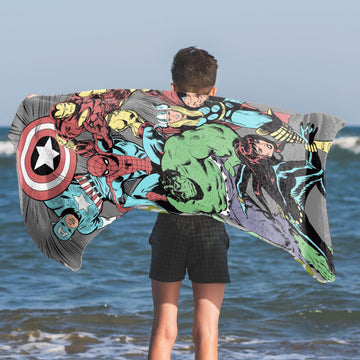 Jay Franco Marvel Comics Kids Bath Pool Beach Towel - Super Soft & Absorbent 100% Cotton Towel Features Captain America, Spiderm