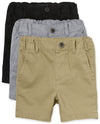 The Children'S Place Baby Boys And Toddler Stretch Chino Shorts, Black/Fin Gray/Flax 3-Pack, 18-24 Months Us