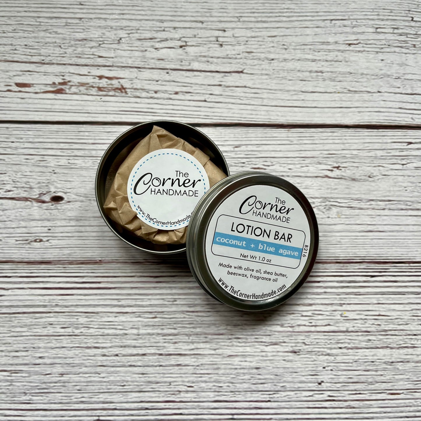 The Corner Handmade Lotion Bar Moisturizer With Beeswax And Shea Butter For Dry Skin, 1 Ounce (Coconut + Blue Agave)