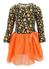 Unique Baby Girls Long Sleeve Tutu Dress Spooky Candy Halloween Outfit (5Y, Orange)