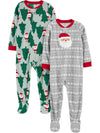 Simple Joys By Carter'S Kids' Holiday Loose-Fit Flame Resistant Fleece Footed Pajamas, Light Grey Santa/Mint Green Christmas Pri