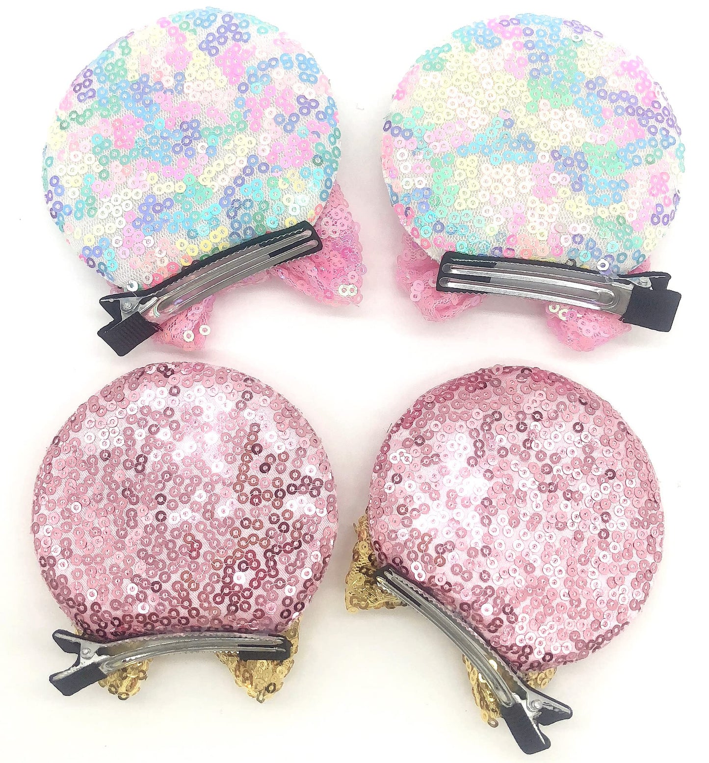 2 Pairs Sequin Ears Hair Clips, Mouse Ear Bows For Kids, Girls And Women - Glitter Princess Accessories For Birthday, Christmas