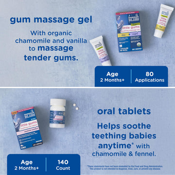 Mommy'S Bliss Organic Little Gums Soothing Massage Gel & Oral Tablets Day And Night Combo, Age 2 Months+, Sugar Free, Mild & Swe