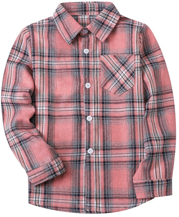 Sangtree Boys Long Sleeves Flannel Plaid Button Down Shirt Tops Pink Plaid, 12-18 Months = Tag 80