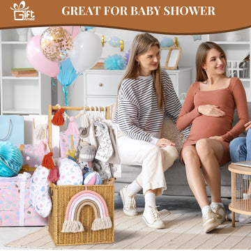 Giftamaz Baby Shower Crate Closet, Large Hand-Woven Rattan Storage Crates With Handle, Baby Shower Gifts, Baby Welcome Box Nurse