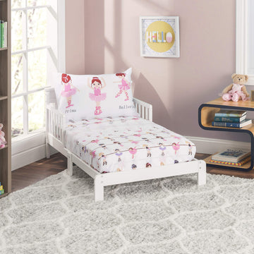 Everyday Kids 3-Piece Toddler Fitted Sheet, Flat Sheet And Pillowcase Set - Born To Dance Ballerina - Soft Breathable Microfiber