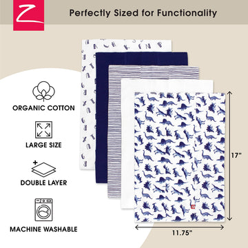 Zutano 5-Pack Organic Burp Cloths For Baby Girl & Boy, Large Cotton Burping Cloths For Babies | Absorbent Baby Spit-Up Rags | Ge