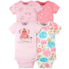 Gerber Baby Girls' 4-Pack Short Sleeve Onesies Bodysuits, Princess Pink, Newborn
