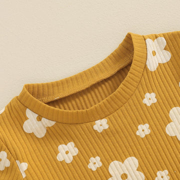 Kupretty Toddler Baby Girl Summer Clothes Ruffle Ribbed Knit Short Sleeves T-Shirt Tops + Shorts Cute Outfits Set (Ruffle Flower