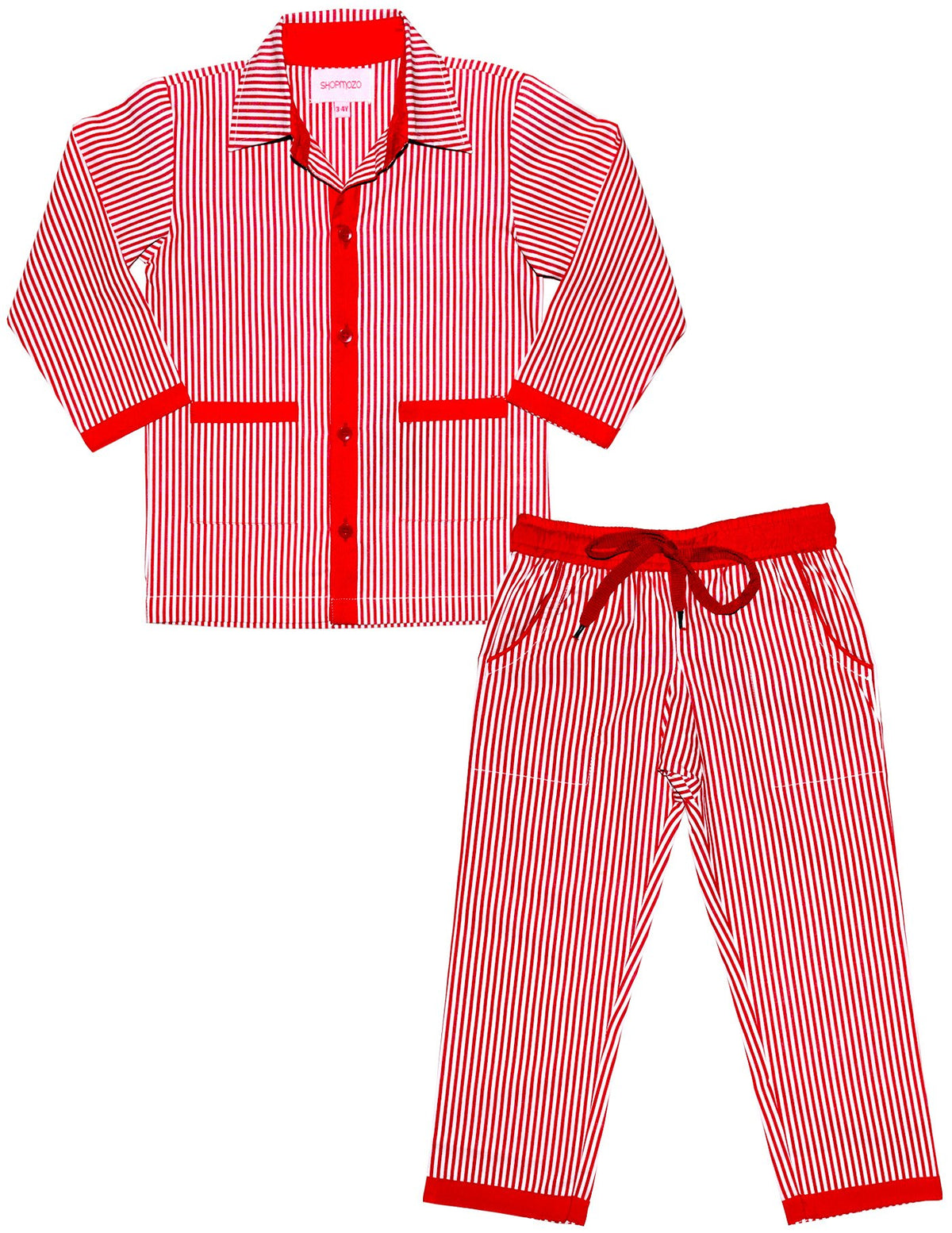 SHOPmOZO Unisex Pure Cotton Striped Full Sleeve Night Suit for Boys and Girls Pyjama Top Combo Set (SM00201GIRLSSWPT_23 Years
