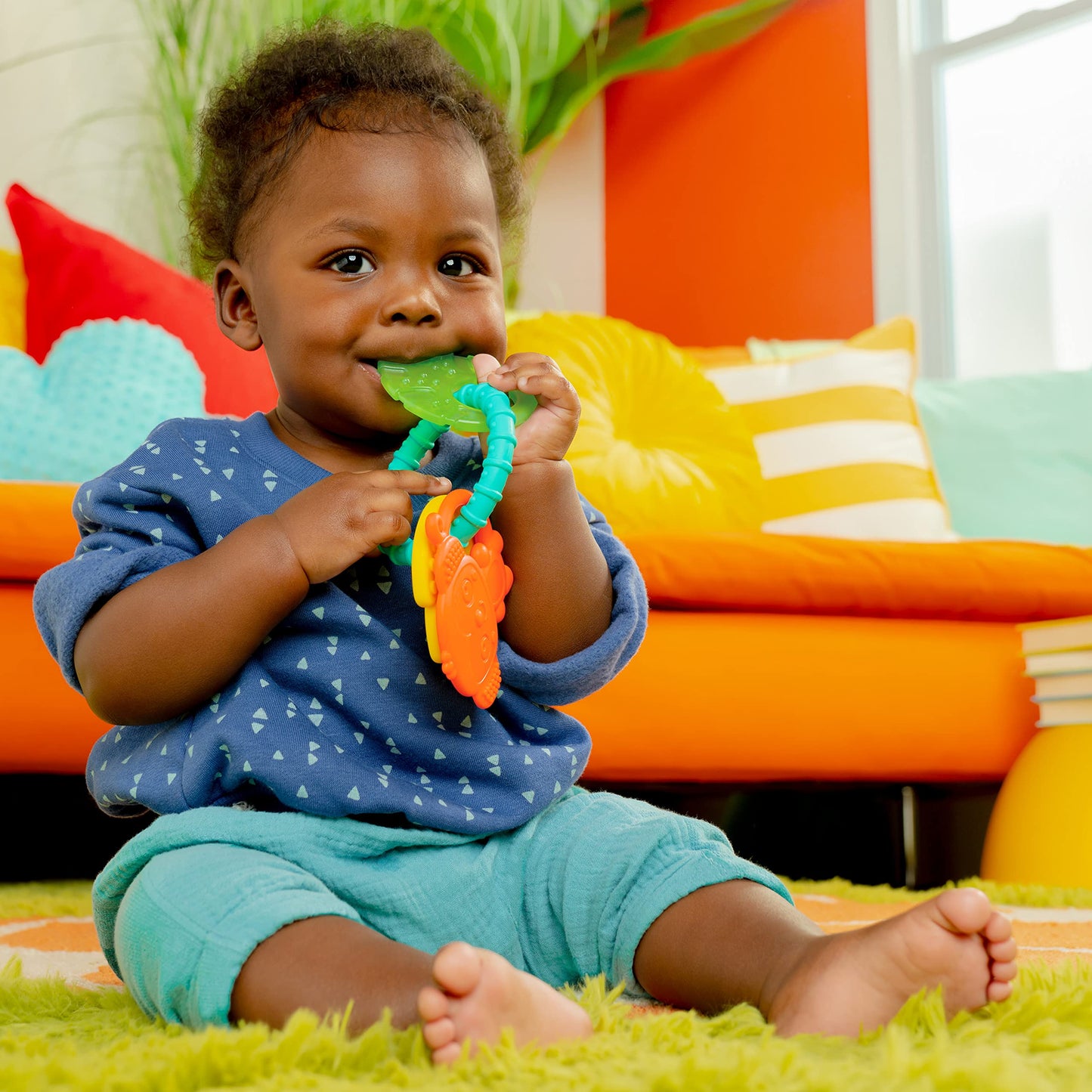 Bright Starts Tropical Chews Silicone Teething Ring - BPA-Free Monkey, Leaf, Banana - Unisex, 3 Months +
