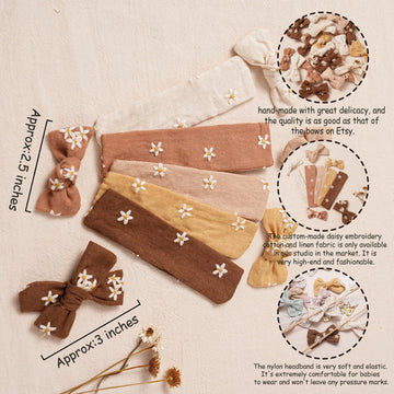 Fancy Clouds Baby Girl Bows Headbands,10 Pcs Stretchy Soft Nylon Hairbands Hair Bows For Newborns, Infants, Toddlers - Handmade