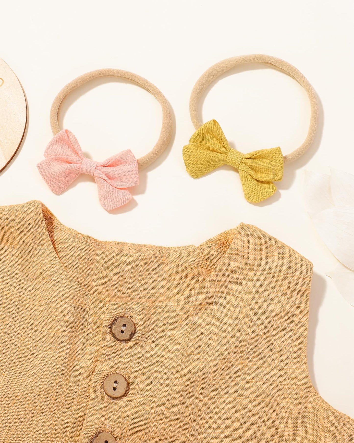 Jollybows 20Pcs Baby Girl Bow Headbands Newborn Nylon Hairband 2' Neutral Linen Infant Hair Bows