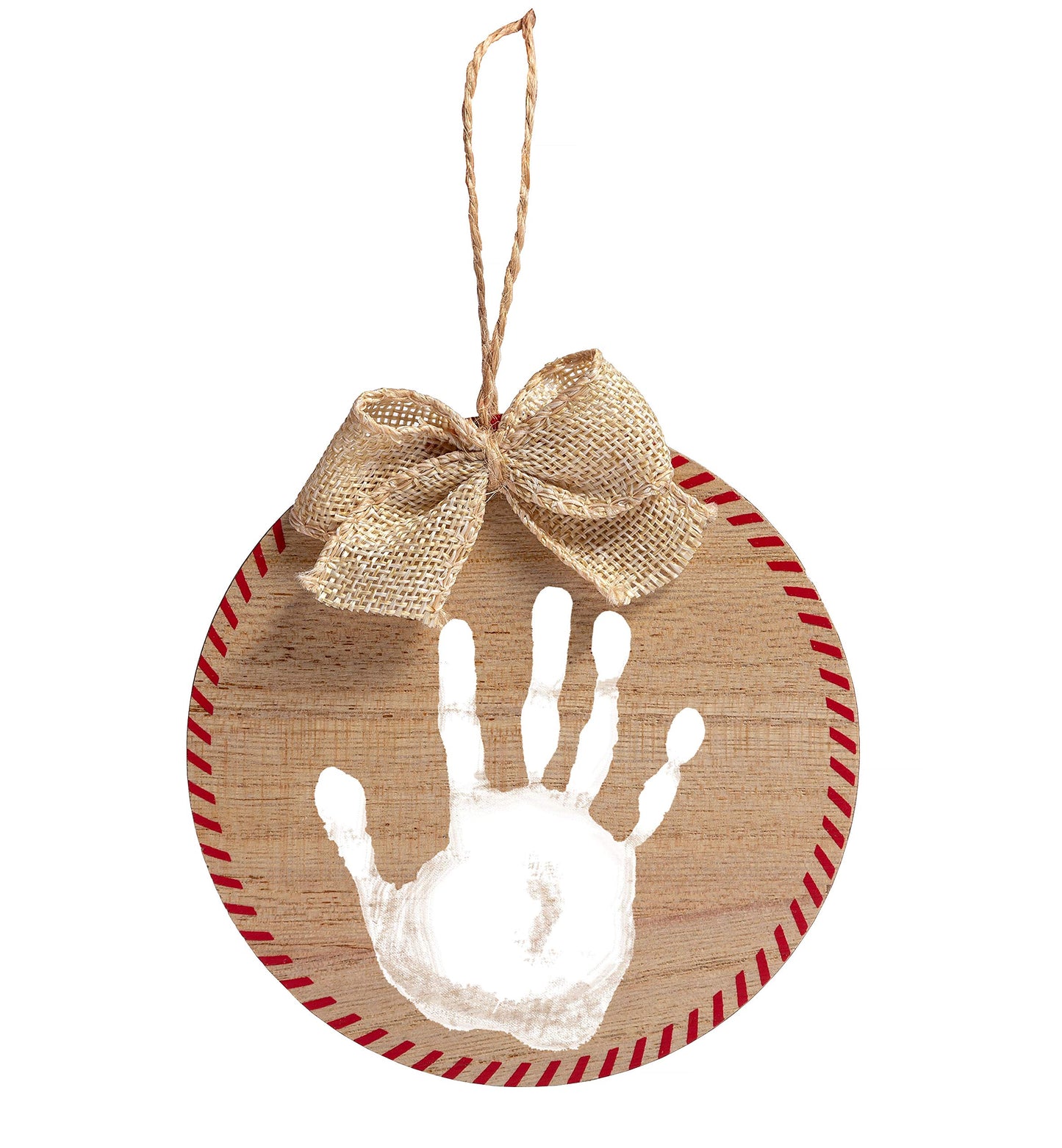 Pearhead Christmas Baby Handprint Wooden Ornament, Babys First Christmas, Holiday Keepsake, Rustic Hanging Ornament with Burlap