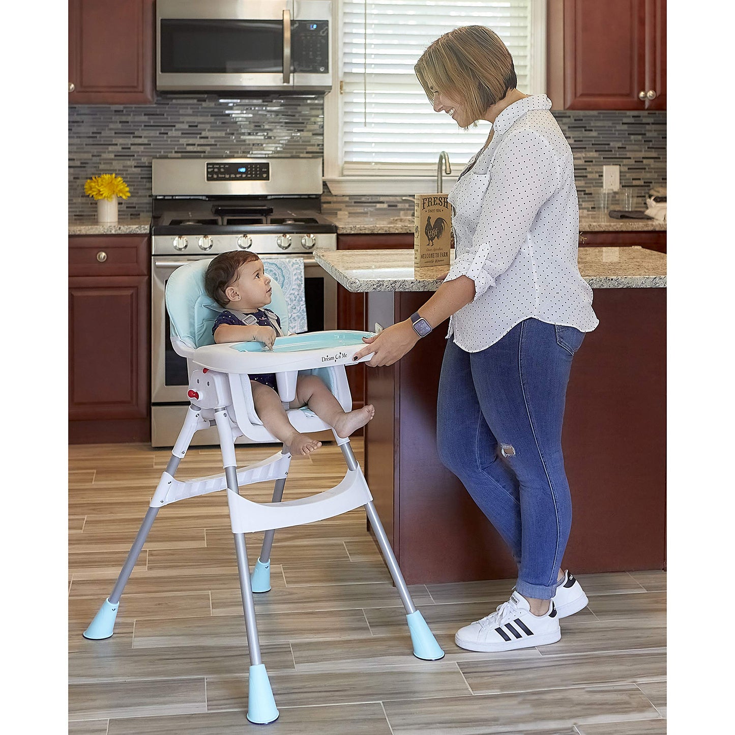 Dream On Me Portable 2-In-1 Tabletalk High Chair, Convertible Compact Light Weight High Chair, Aqua