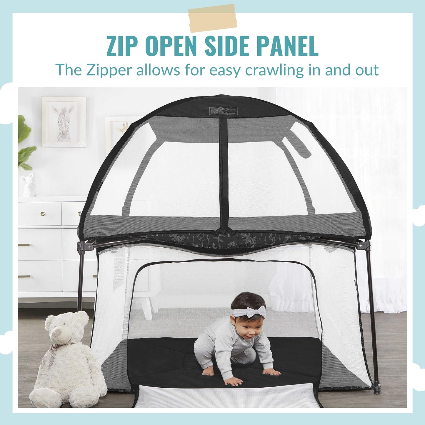 Dream On Me Ziggy Square Playpen With Canopy | Baby Playpen | Portable And Lightweight | Playpen For Babies And Toddler | Black