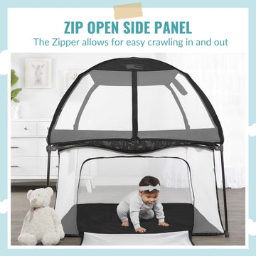 Dream On Me Ziggy Square Playpen With Canopy | Baby Playpen | Portable And Lightweight | Playpen For Babies And Toddler | Black