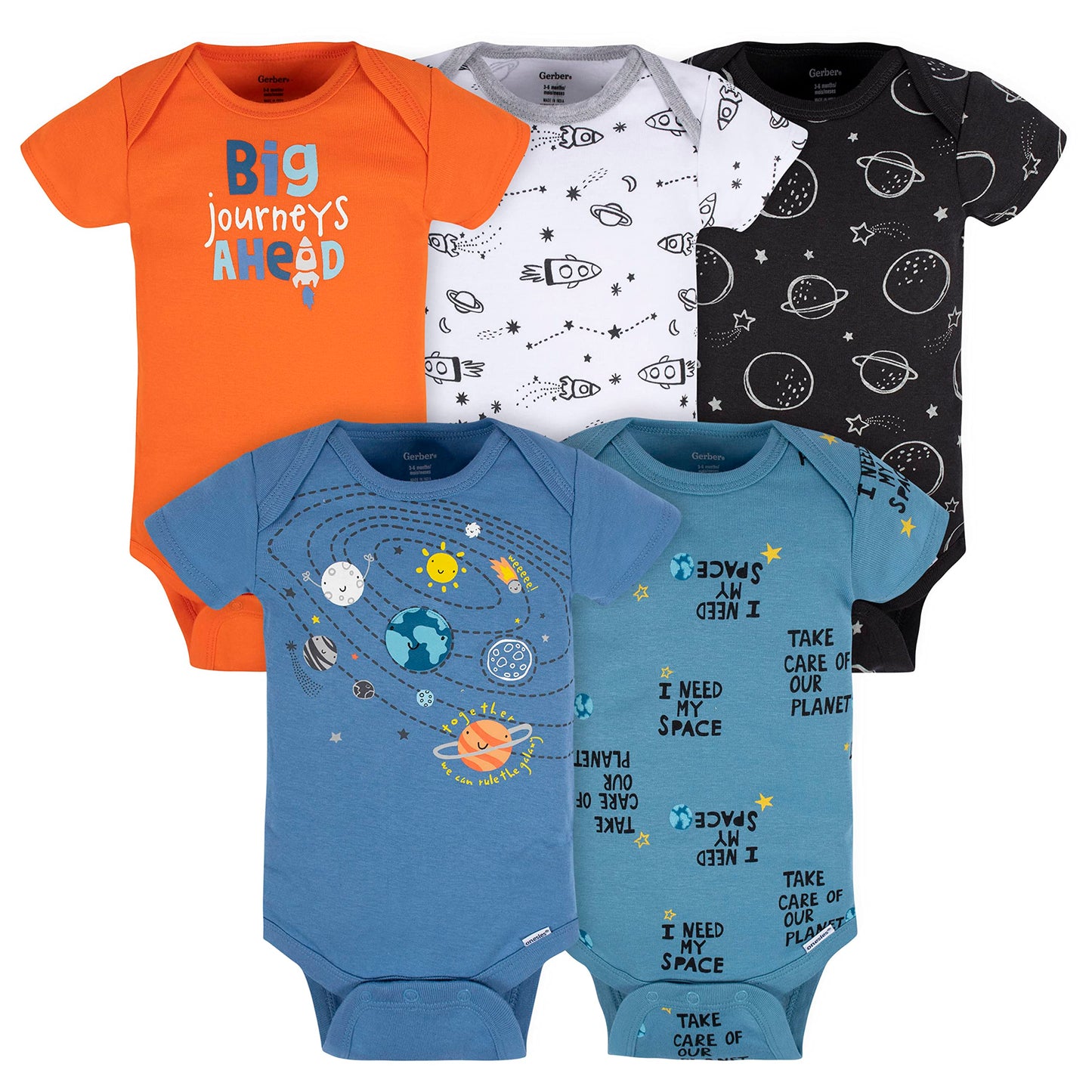 Gerber Baby Boys 5-Pack Short Sleeve Variety Onesies Bodysuits Space 12 Months