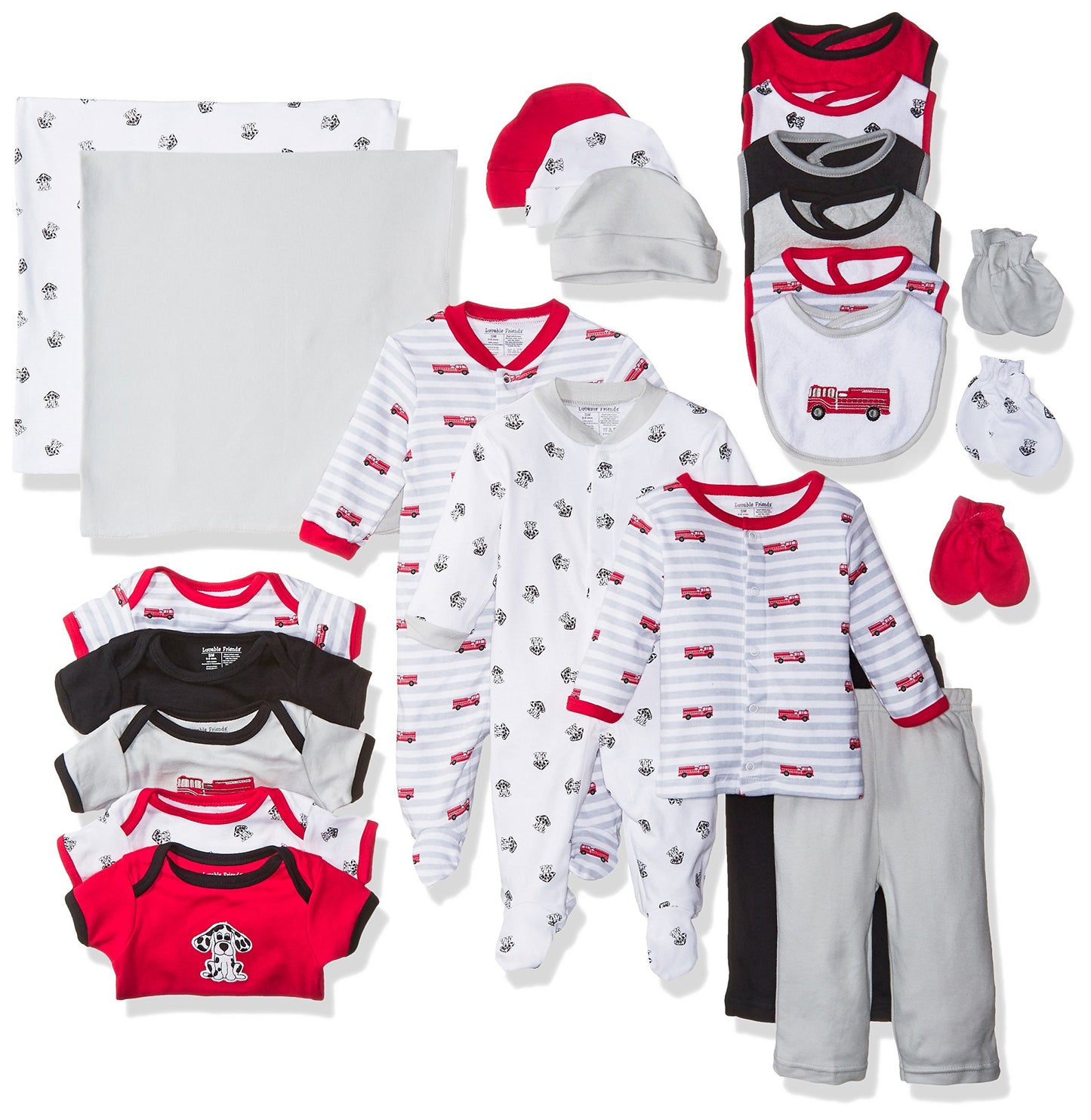 Luvable Friends Unisex Baby Layette Gift Cube, Fire Truck, 0-6 Months