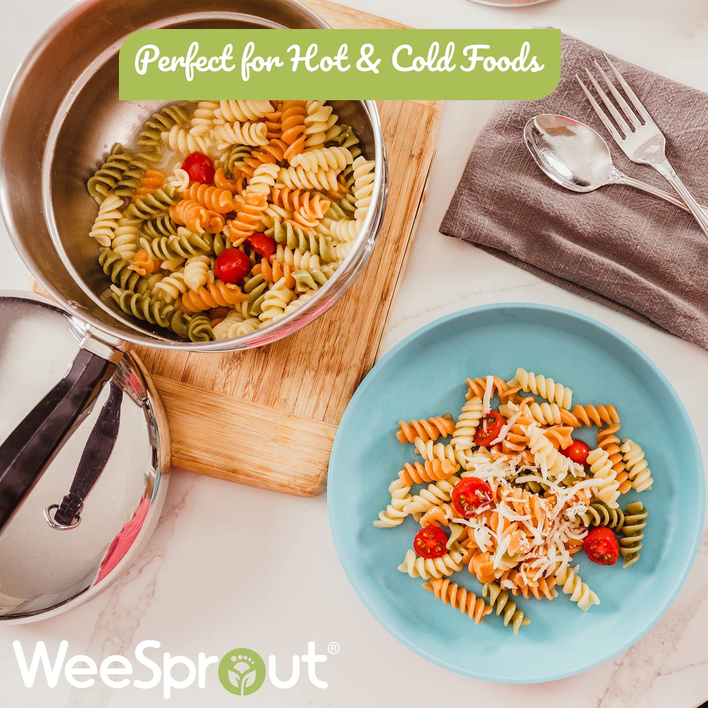 Weesprout Bamboo Plates, Set Of 4, Kid-Sized Bamboo Kids Plates, Dishwasher Safe Bamboo Plates For Kids (Blue, Yellow, Orange, &