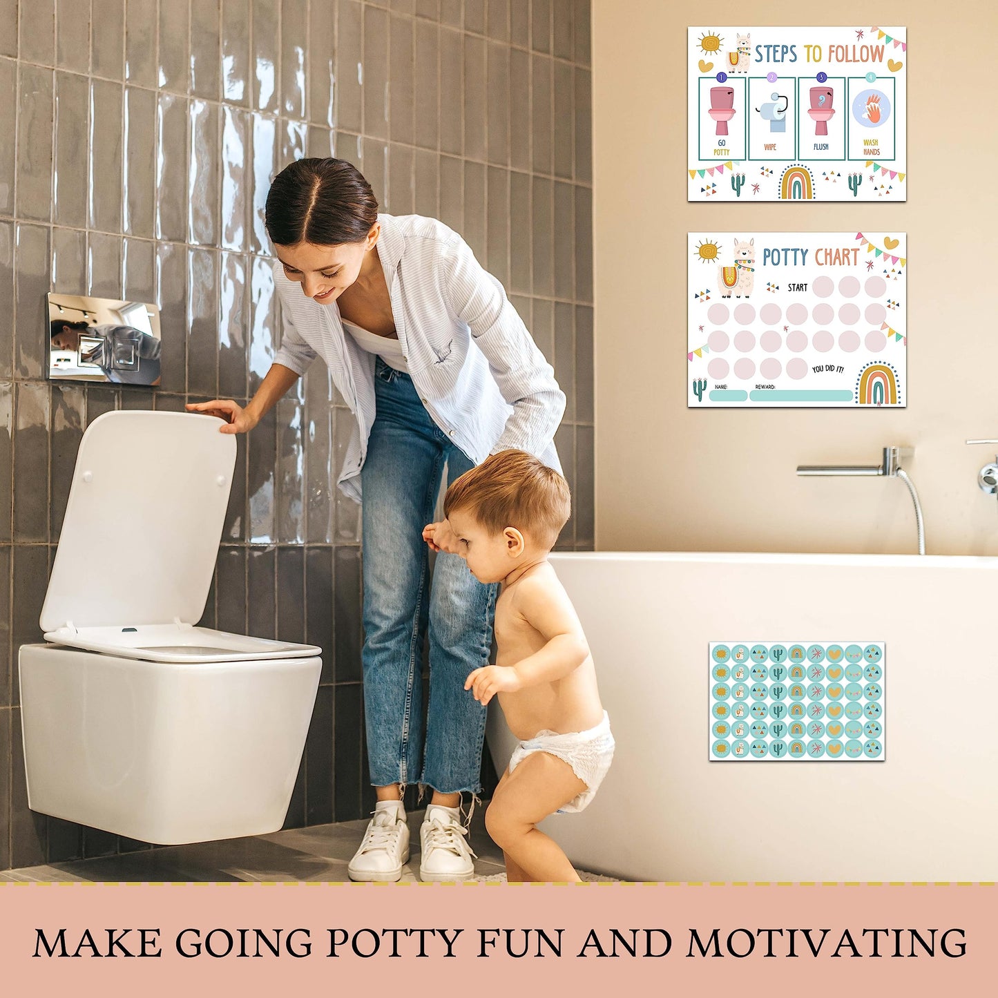 Llama Potty Training Sticker Chart, 20 Potty Charts With 432 Round Stickers & 1 Instruction Sheet, Potty Reward Sticker Chart Fo