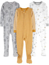Simple Joys By Carter'S Baby Boys' 3-Pack Snug Fit Footed Cotton Pajamas, Gold Stripe/Grey Lion/White Rhino, 5T