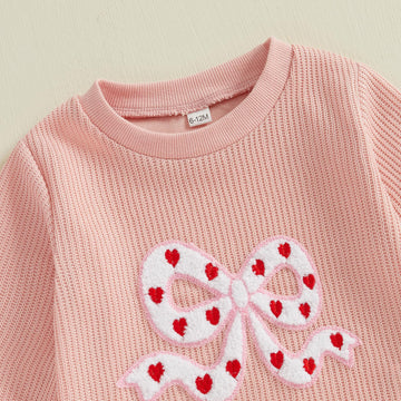 Kupretty Toddler Baby Girl Valentines Day Outfits Heart Waffle Knit Sweatshirts And Pants Set Fall Winter Spring Clothes (Dark P