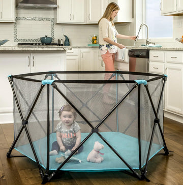 Regalo My Portable Play Yard Indoor And Outdoor, Washable, Aqua, 6-Panel, 48 Inch